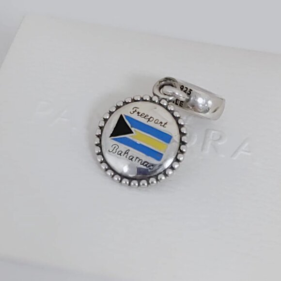 Pandora Freeport Bahamas Flag Dangle Charm S925 Silver with box - Picture 10 of 12